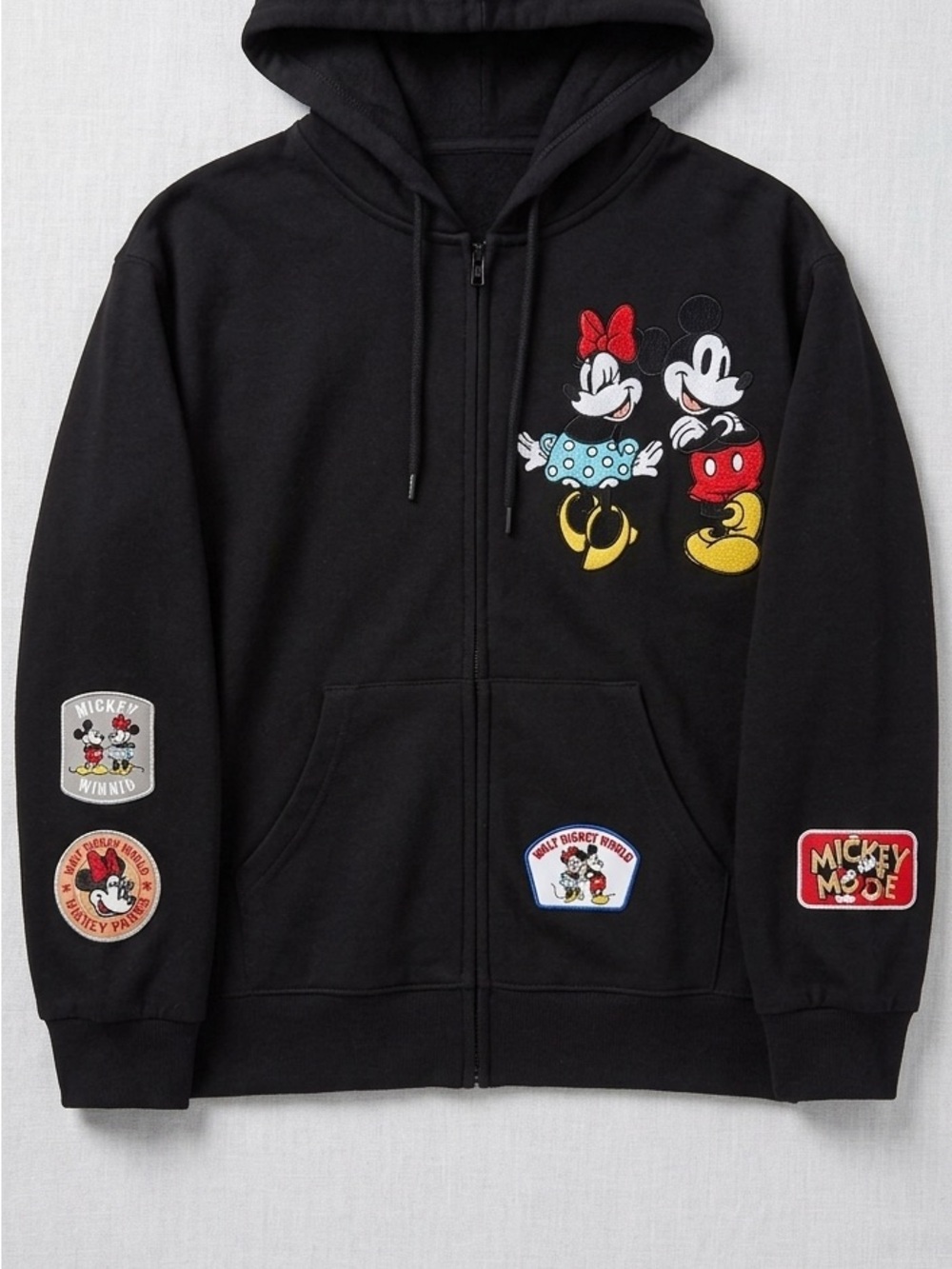 Disney Mickey & Minnie Womens Soft Character Patches Full Zip Hoodie Size Large